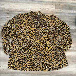 Melloday 2X Animal Print Blouse, mustard/black/white